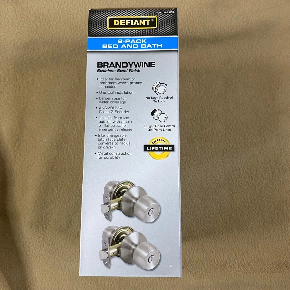 Defiant Brandywine Bed Bath Door Knob Locks 2‎ Pack Stainless Steel Finish New